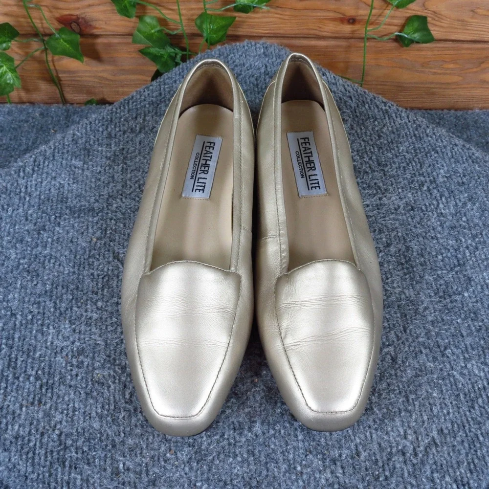 Feather Lite Freedom Women Loafer 7.5 Dress Professional Gold Metallic Leather